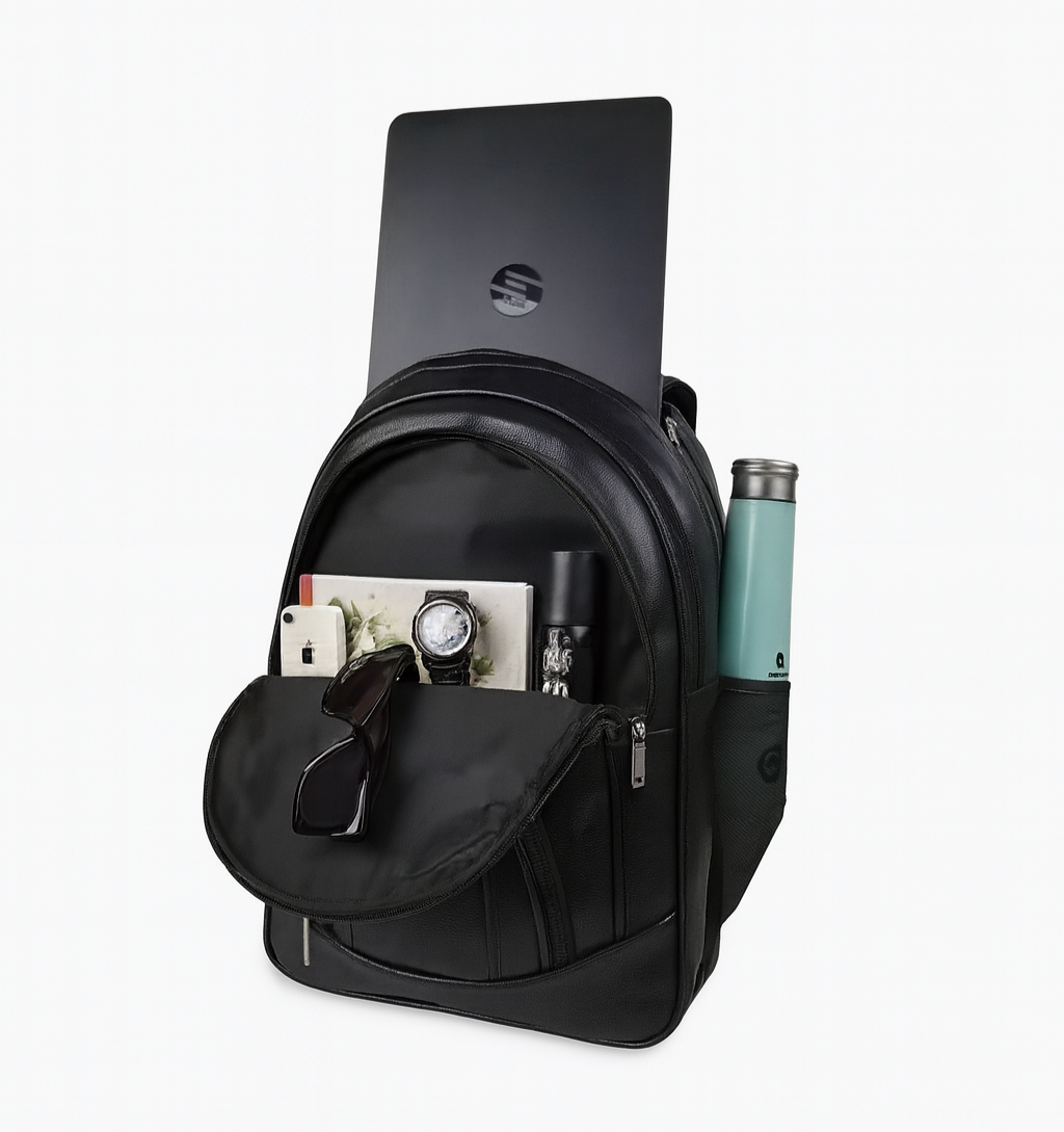 Premium Black Leather Finish Backpack – Stylish & Durable