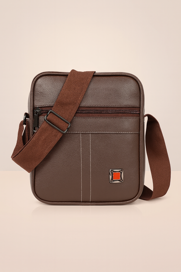 Stylish Brown Crossbody Sling Bag with Adjustable Strap & Metal Zipper