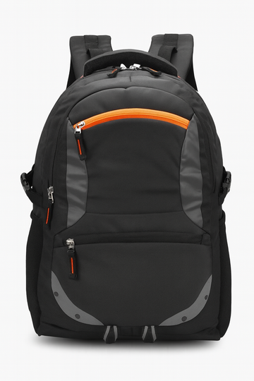 Premium Black & Orange Backpack with Raincover | Large Capacity & Multiple Pockets