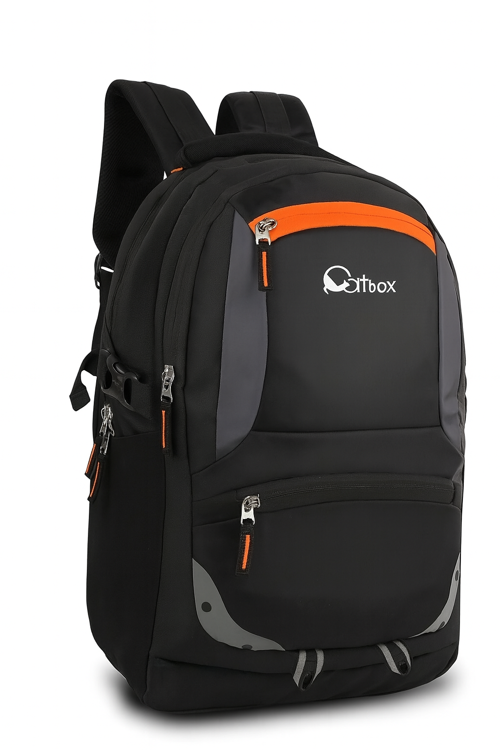 Catbox Premium Backpack with Large Storage & Multi Pockets – Black & Orange