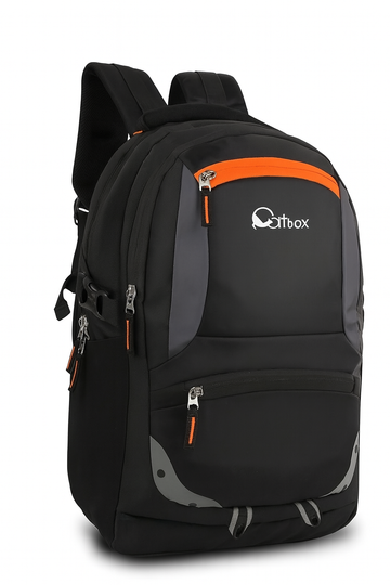Catbox Premium Backpack with Large Storage & Multi Pockets – Black & Orange