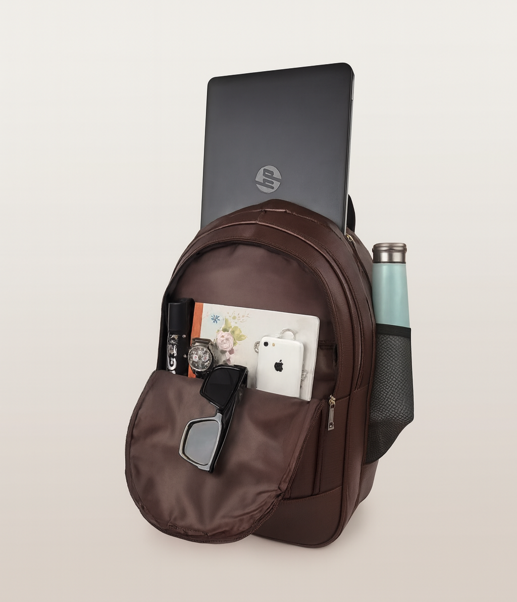 Premium Leather Finish Laptop Backpack – Brown