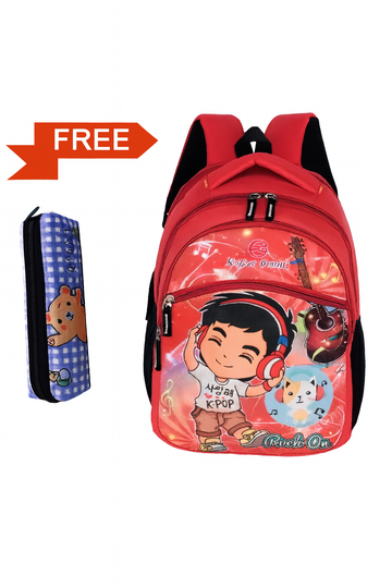 Kids School Backpack with Cartoon Print | Free Pencil Pouch | Durable & Stylish School Bag for Boys & Girls