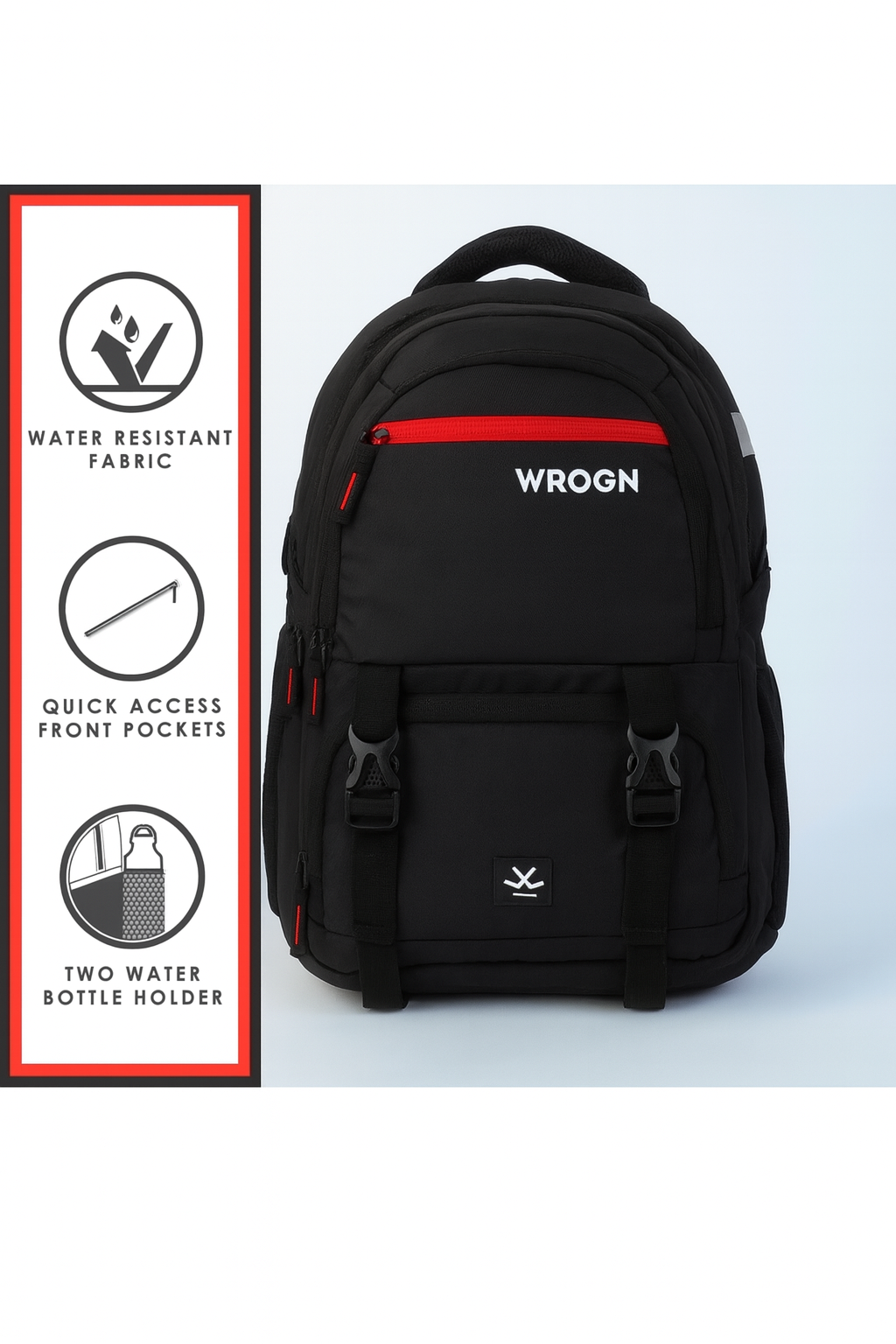 WROGN-40L"Stylish Black Backpack with USB Charging Port