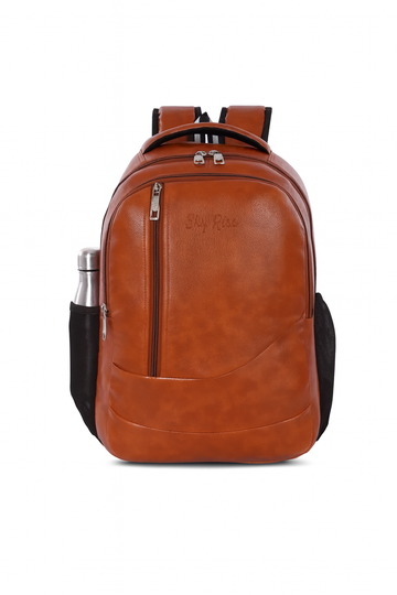 Sky Rose Premium Leather Finish Backpack for Men & Women | Stylish Laptop & Travel Bag with Bottle Holder (Brown)