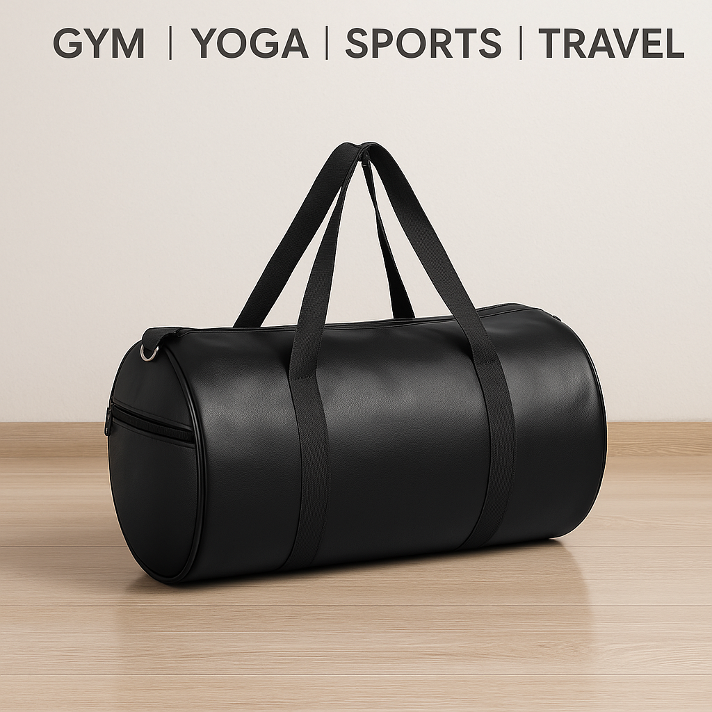 Premium Black Leatherette Duffel Bag for Gym, Yoga, Sports & Travel – Waterproof, Lightweight & Durable (17 Inch)