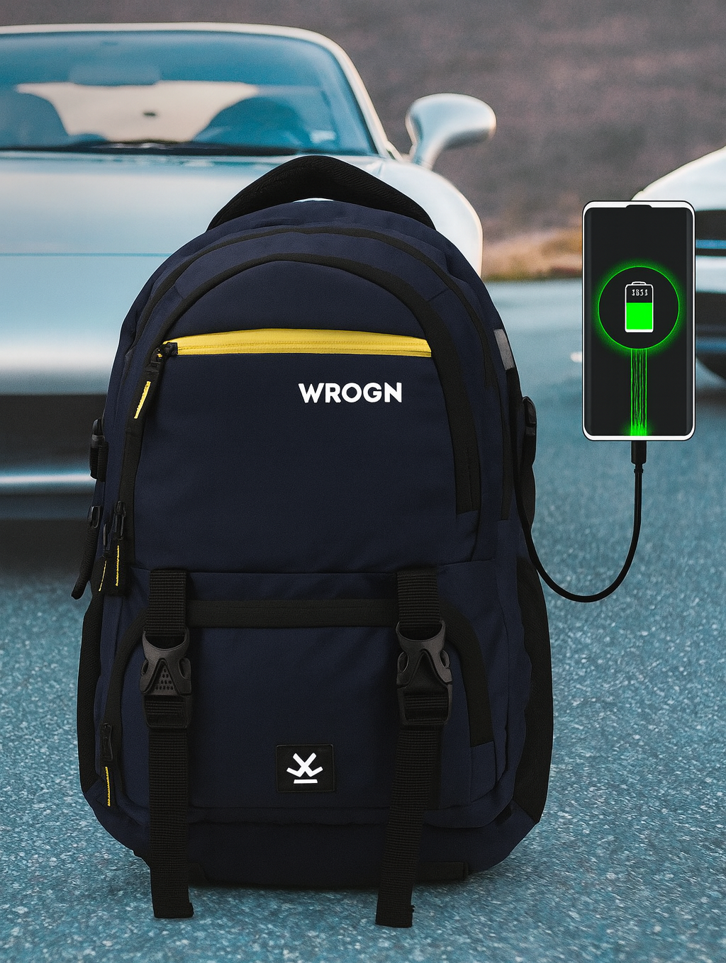 WROGN-40L"Stylish Black Backpack with USB Charging Port