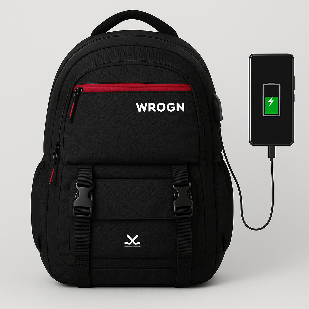 WROGN-40L"Stylish Black Backpack with USB Charging Port