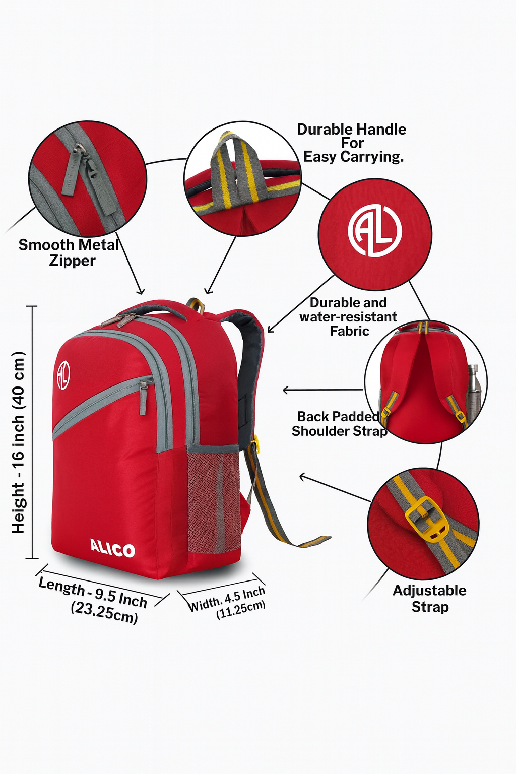 ALICO Red Backpack with Matching Lunch Bag – Durable, Stylish & Spacious