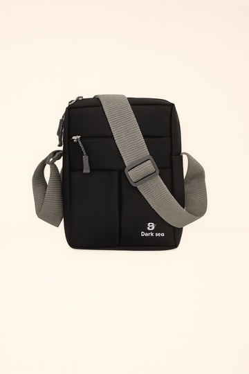 Dark Sea Stylish Black Crossbody Sling Bag with Adjustable Grey Strap – Unisex Casual Shoulder Bag