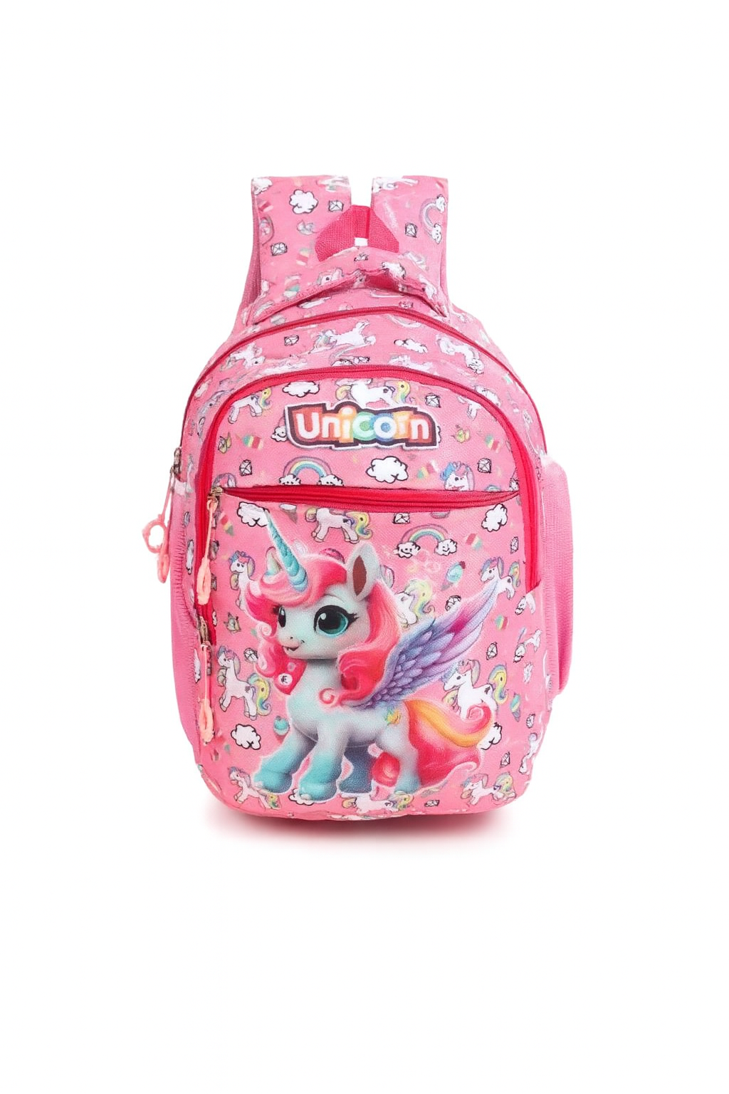 Unicorn Print School Backpack for Girls | 17 Inch | Lightweight & Durable with Padded Handle, Large Compartments, Front Pocket & Water Bottle Holder