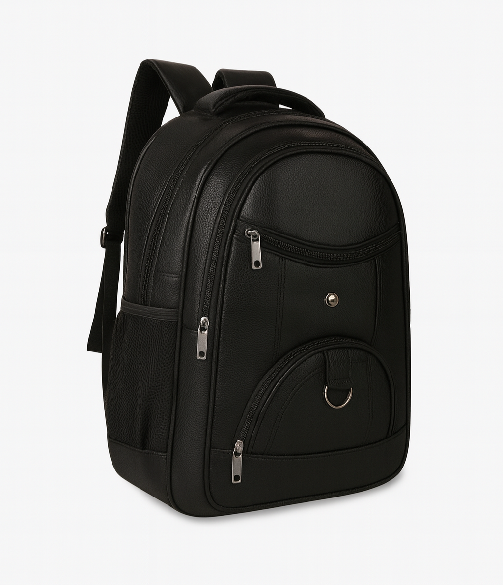 Premium Black Leather Finish Backpack – Stylish & Durable