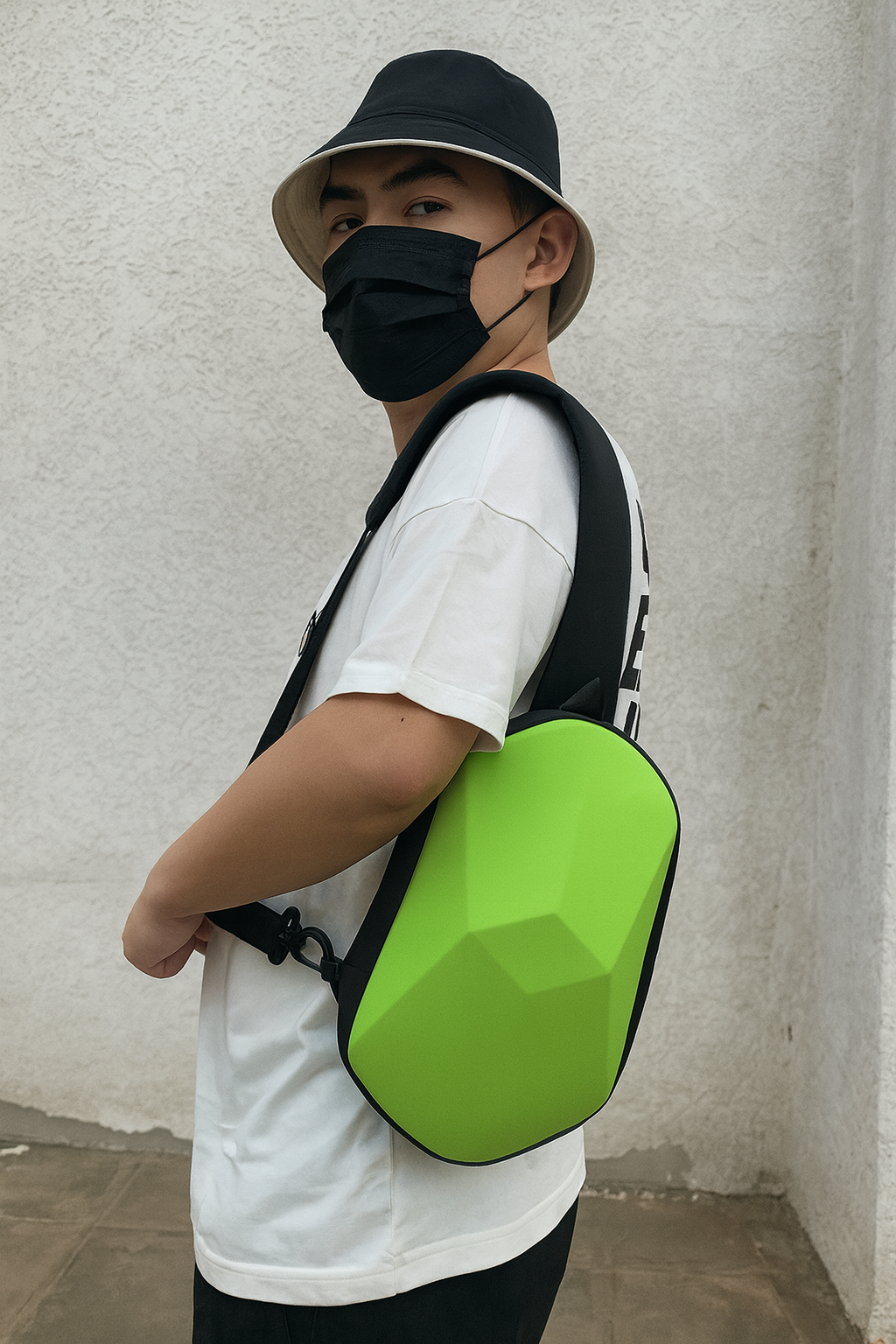 Premium Geometric Sling Bag with USB Charging Port – Lime Green