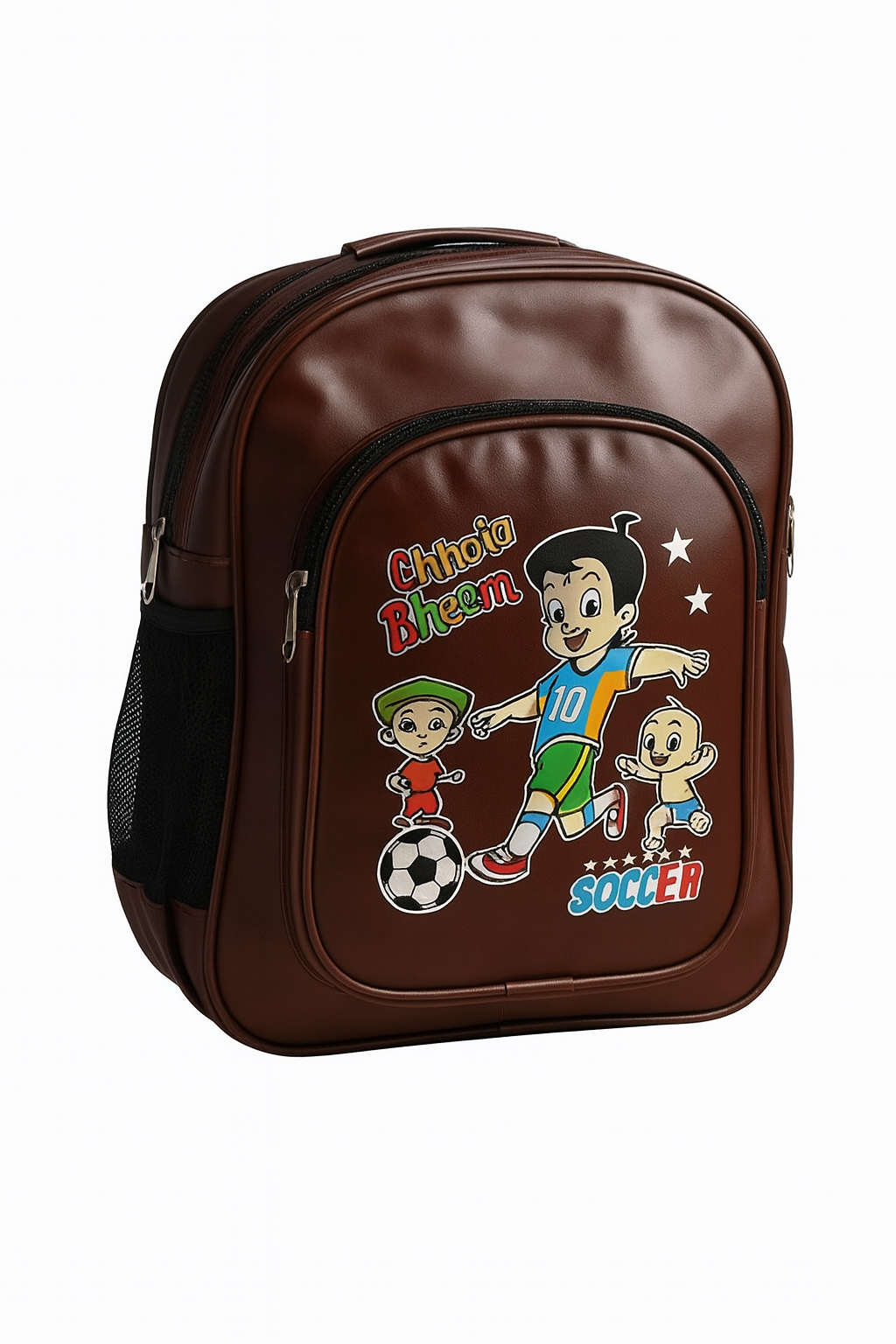 Chhota Bheem Printed Kids School Backpack | Brown Leather Finish | Cartoon Character Bag