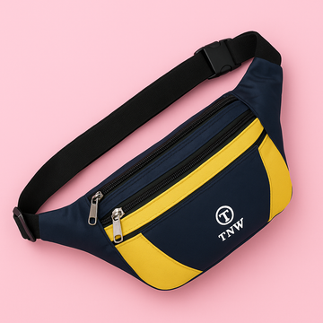 TNW Stylish Navy Blue & Yellow Waist Bag | Travel, Sports & Daily Use